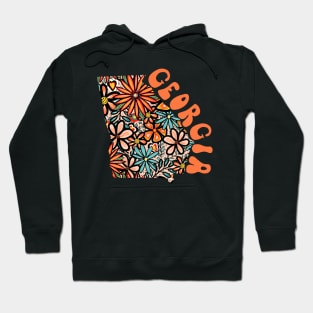 Georgia State Design | Artist Designed Illustration Featuring Georgia State Outline Filled With Retro Flowers with Retro Hand-Lettering Hoodie